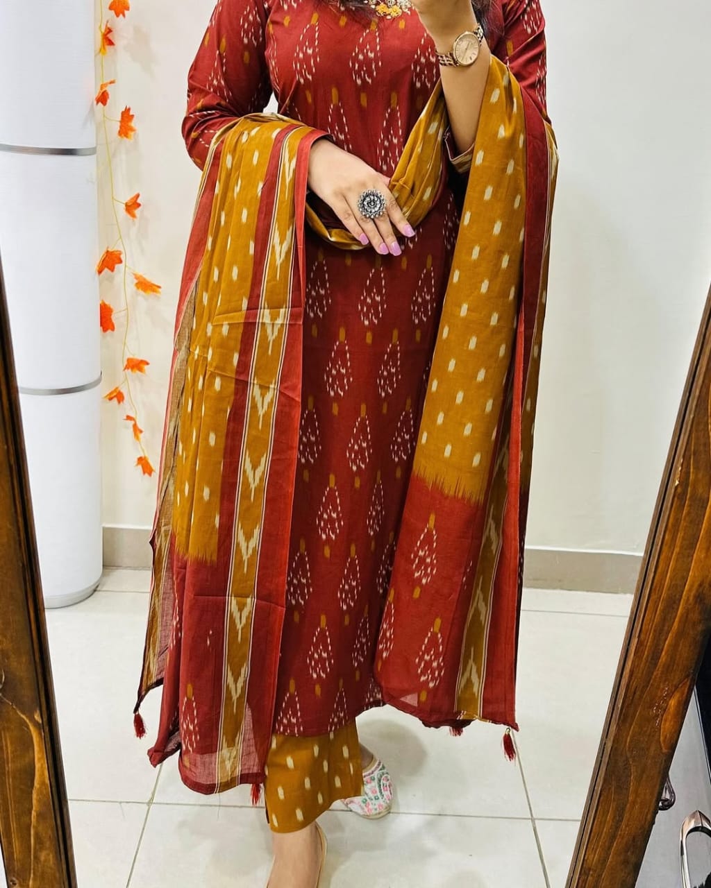 Designer Ikkat Print with Kurti Pant & Dupatta Set