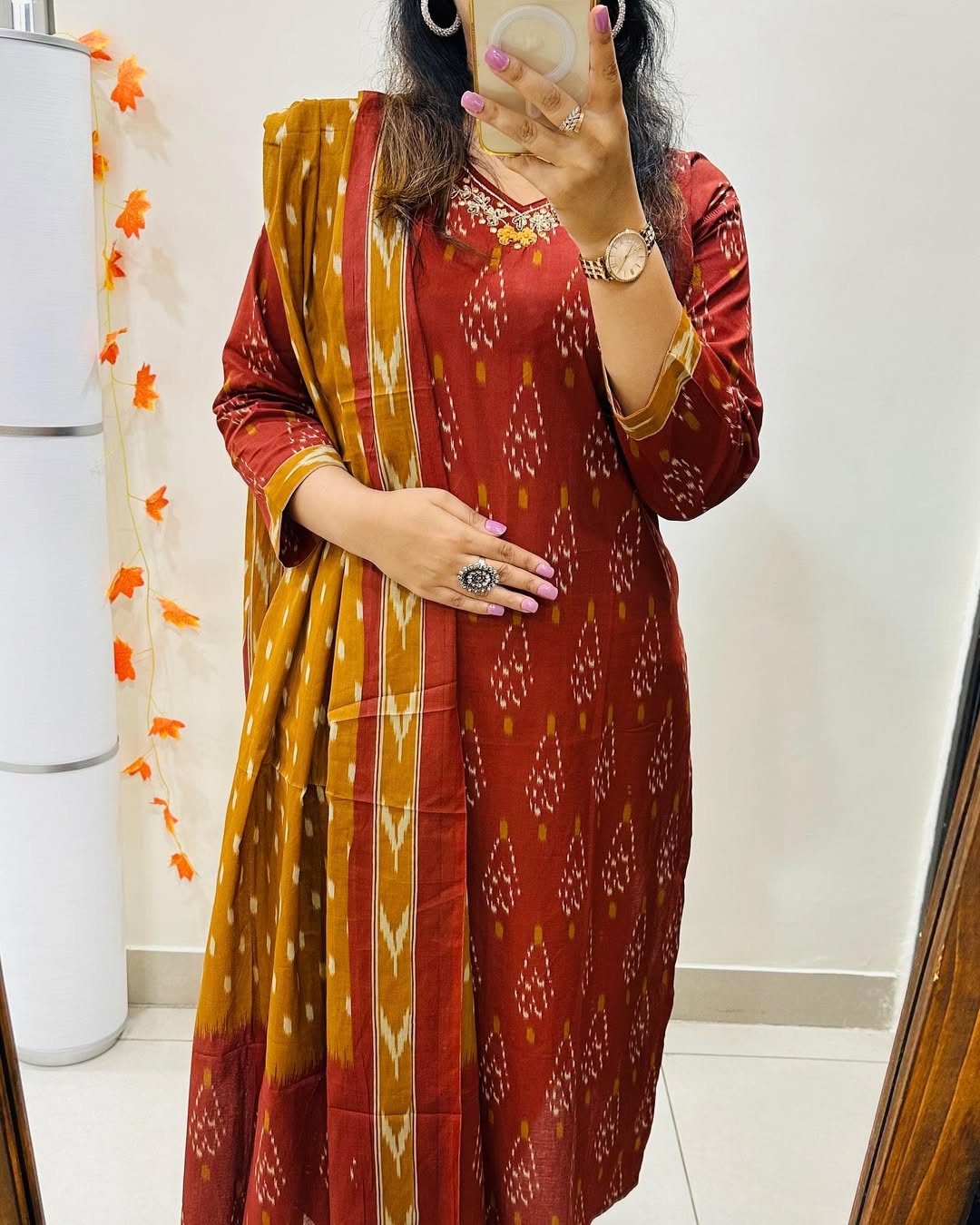 Designer Ikkat Print with Kurti Pant & Dupatta Set