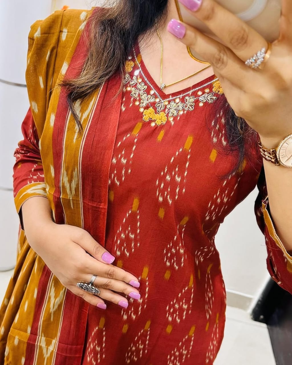 Designer Ikkat Print with Kurti Pant & Dupatta Set