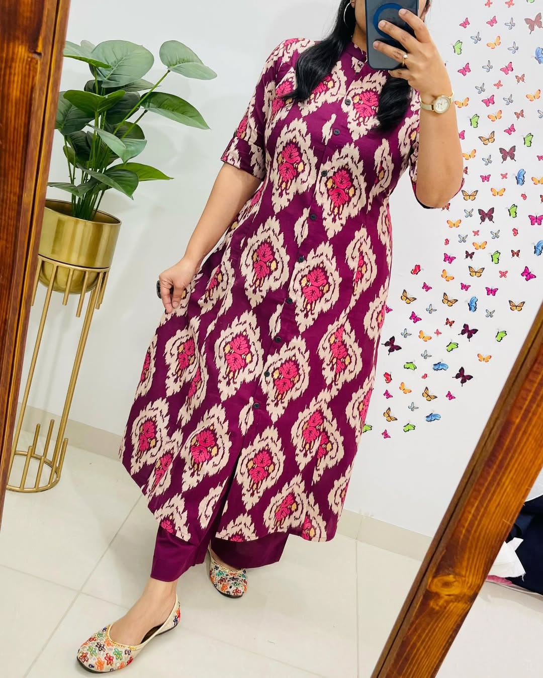 Maroon Cotton Kurti With Palazzo Set For Women