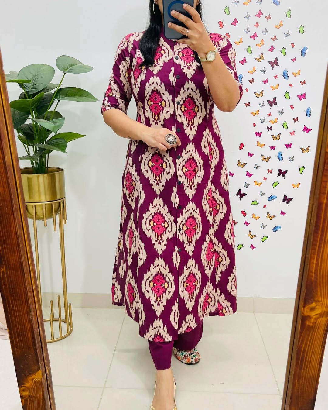 Maroon Cotton Kurti With Palazzo Set For Women