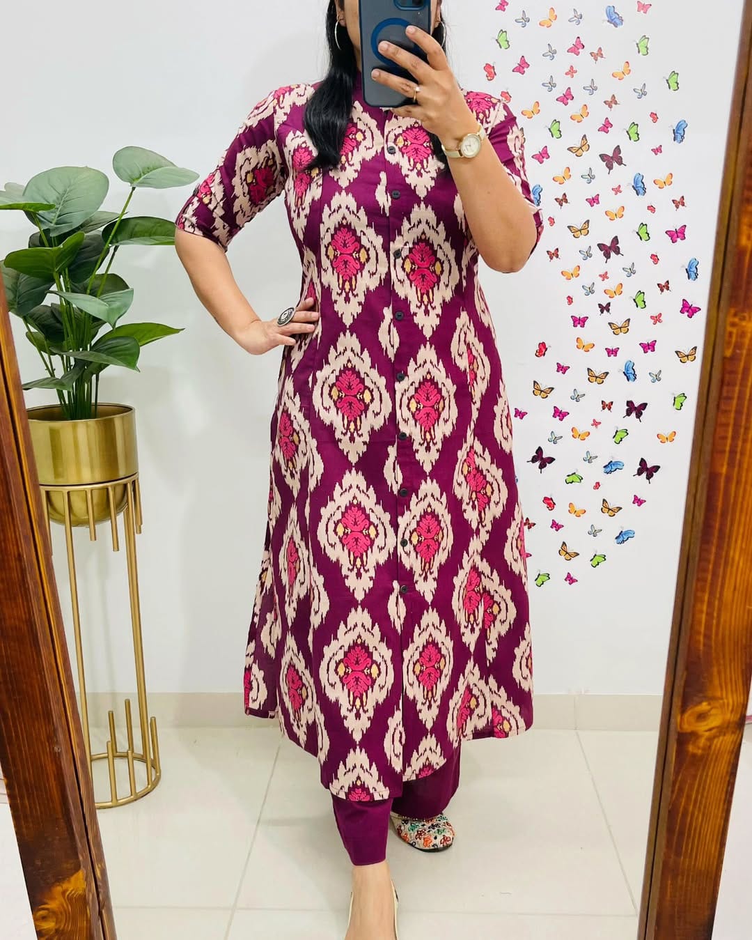 Maroon Cotton Kurti With Palazzo Set For Women