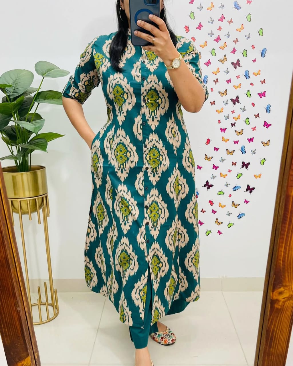 GREEN Cotton Kurti With Palazzo Set For Women