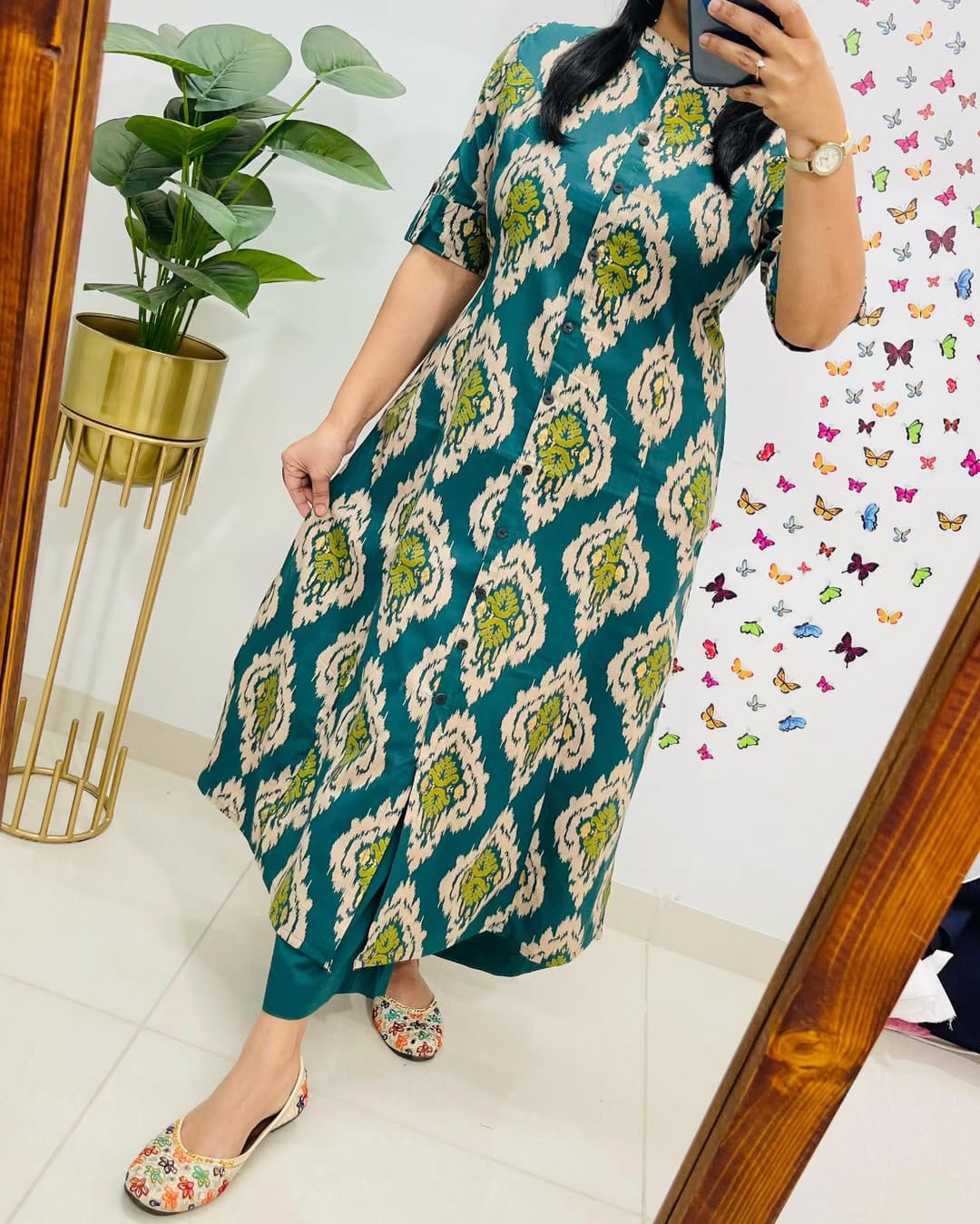 GREEN Cotton Kurti With Palazzo Set For Women
