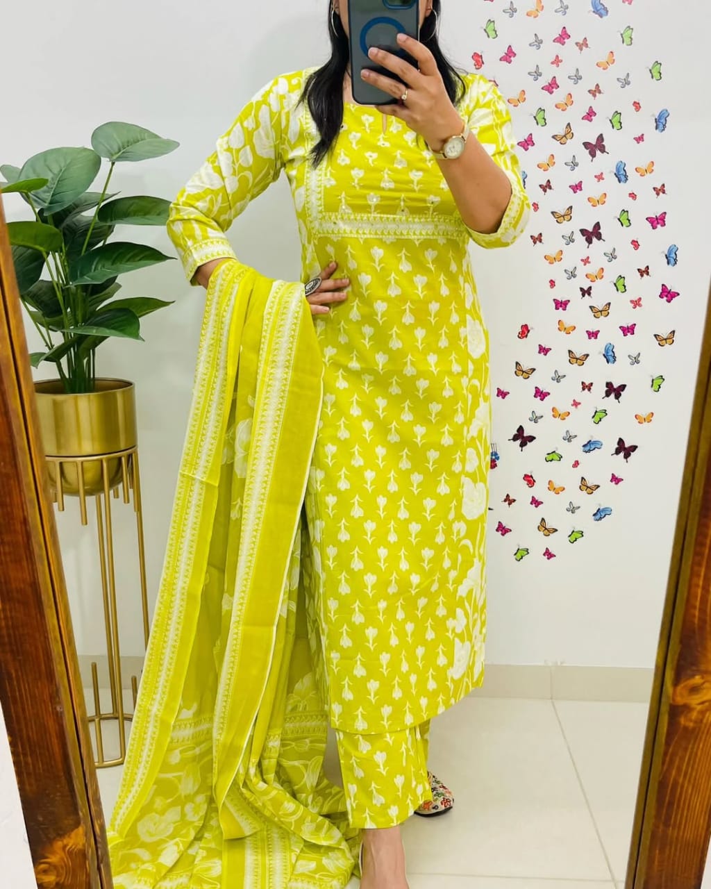 Lemon Yellow Designer Azrak Cotton Suit