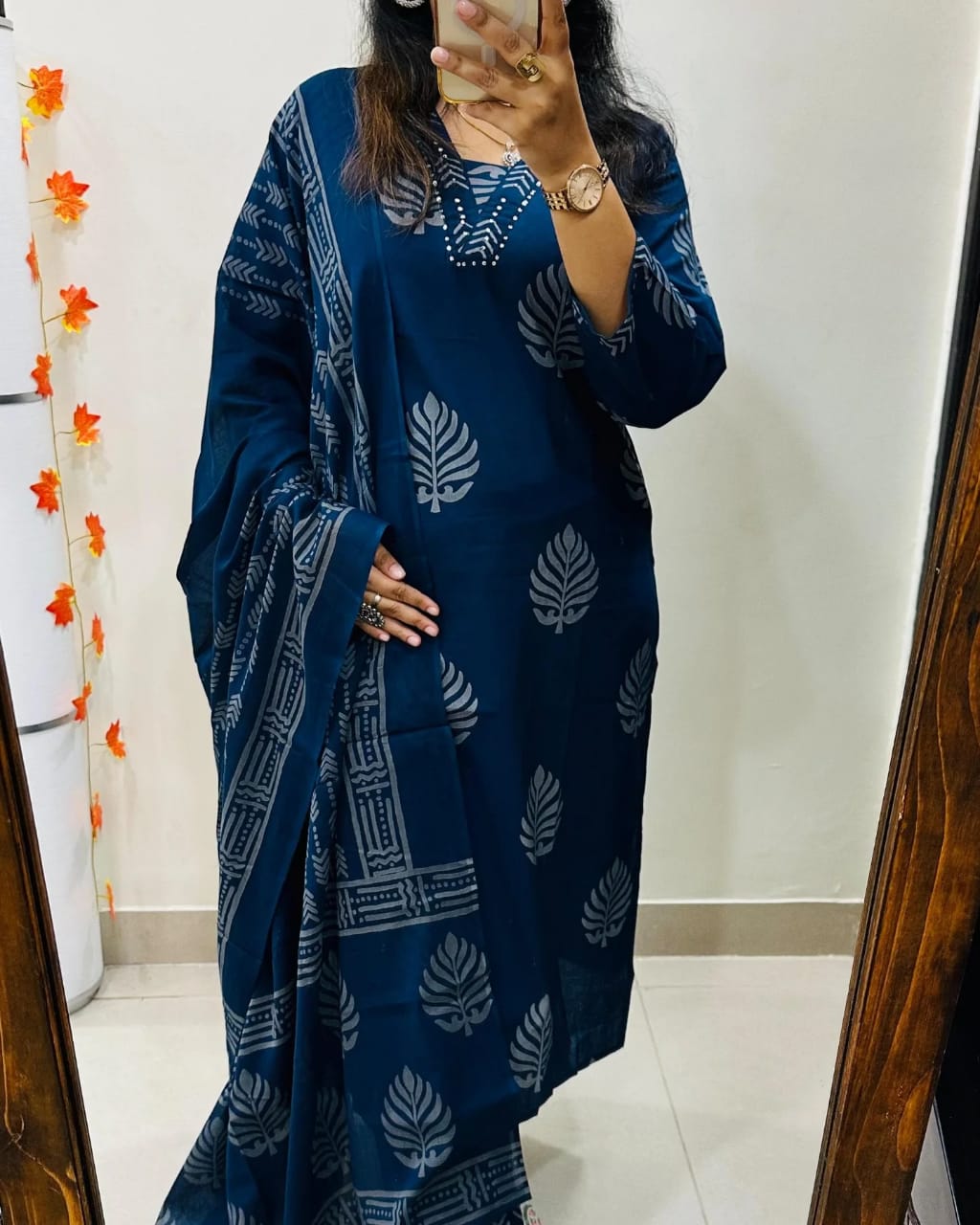 Pure Cotton Kurti Pant Set For Women (BLUE)