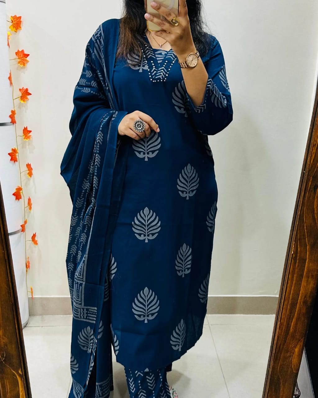 Pure Cotton Kurti Pant Set For Women (BLUE)