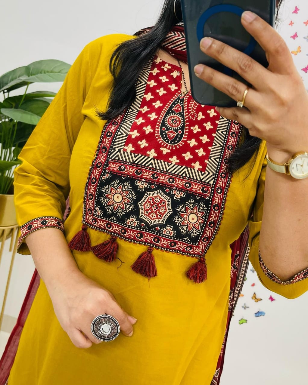 Designer Kutch Patch Print Kurta with Pant & Dupatta