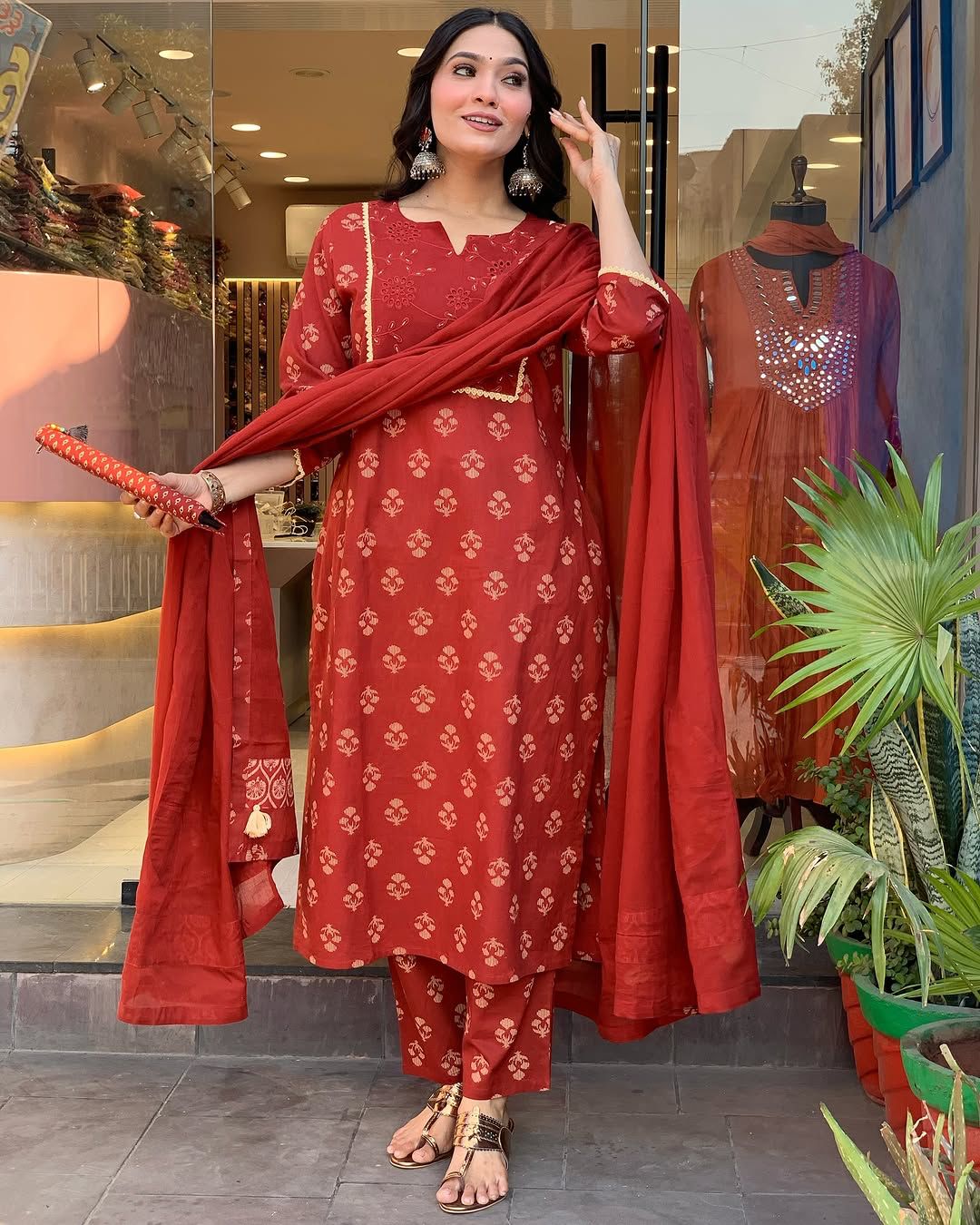 Cotton Block Printed Kurta with Pant and Designer Printed Dupatta