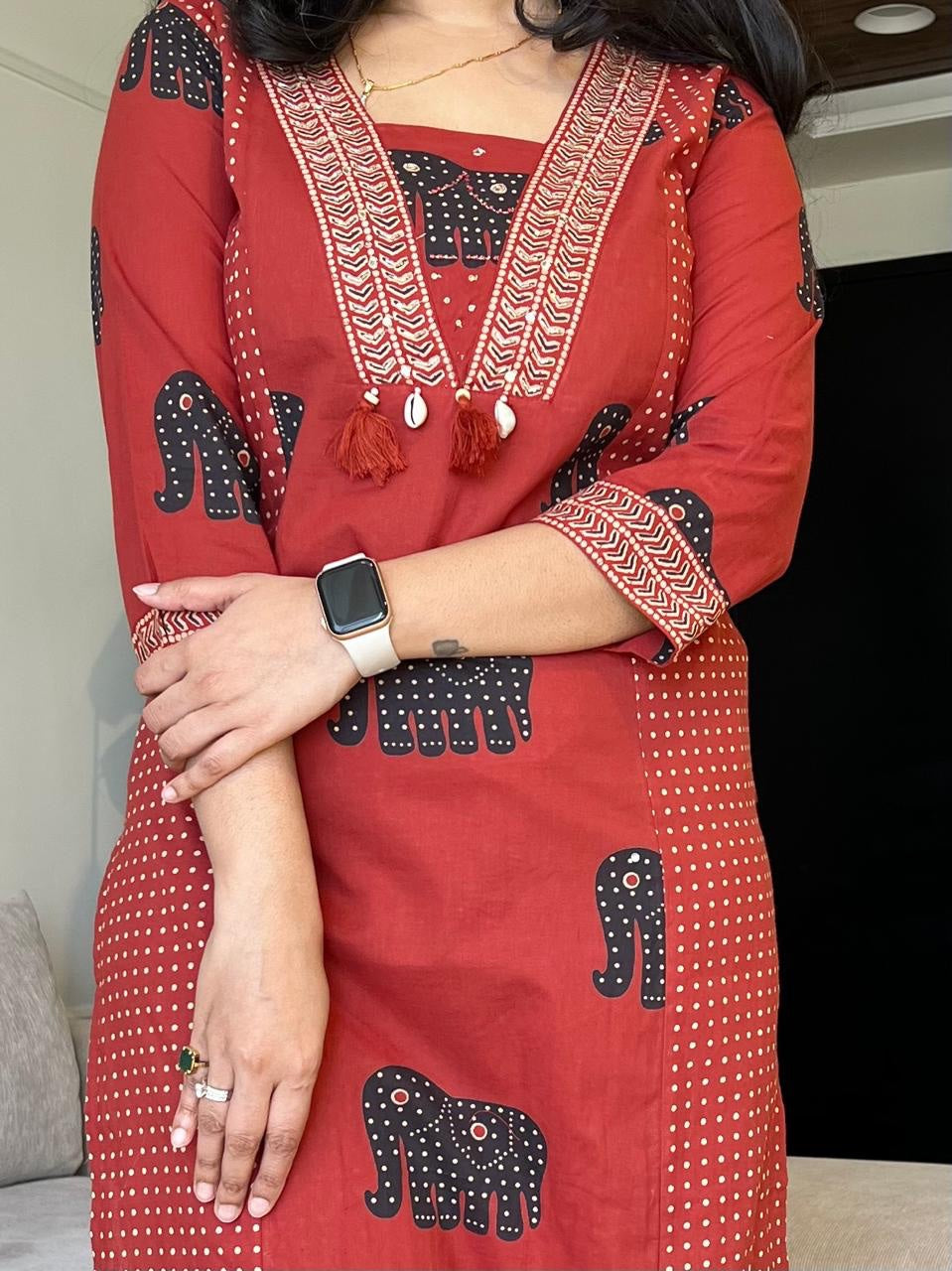 Printed Cotton Kurti Pant and Dupatta Set