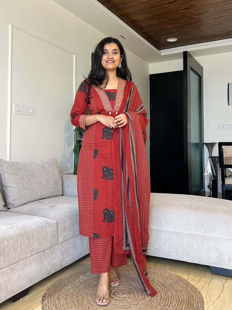 Printed Cotton Kurti Pant and Dupatta Set