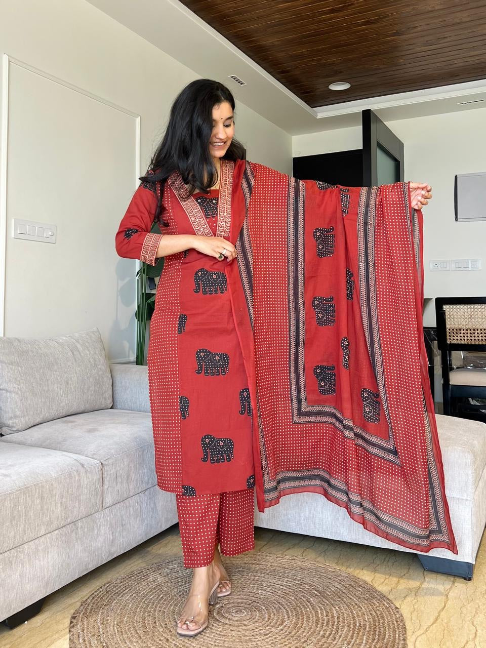 Printed Cotton Kurti Pant and Dupatta Set