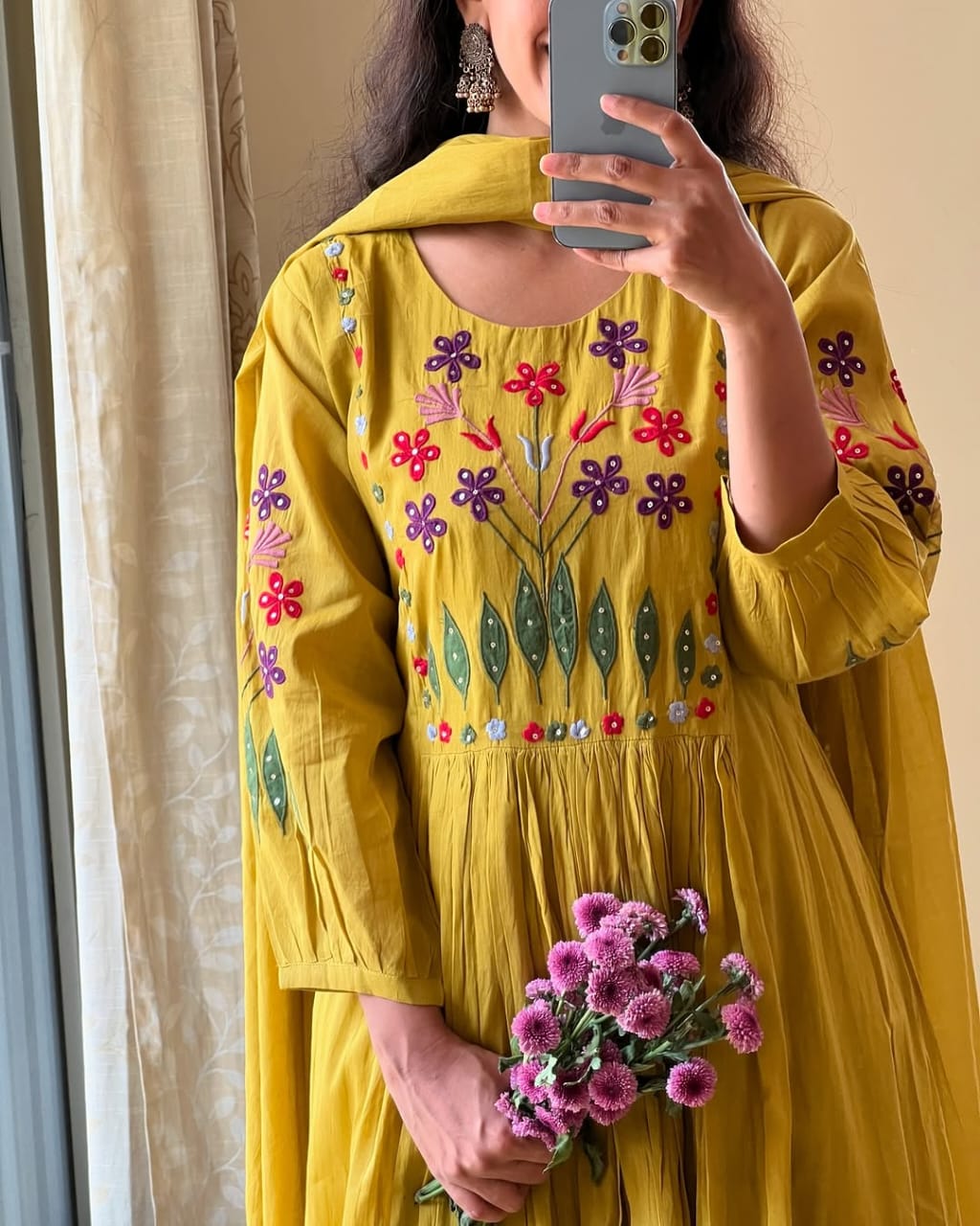 Yellow Embroidery Work Kurta Pant and Dupatta Set