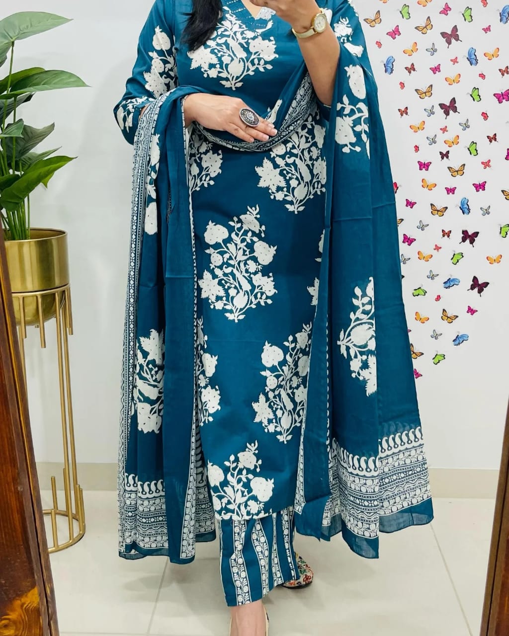 Blue Premium Fine Cotton Kurta Set with Sequin Detailing Work