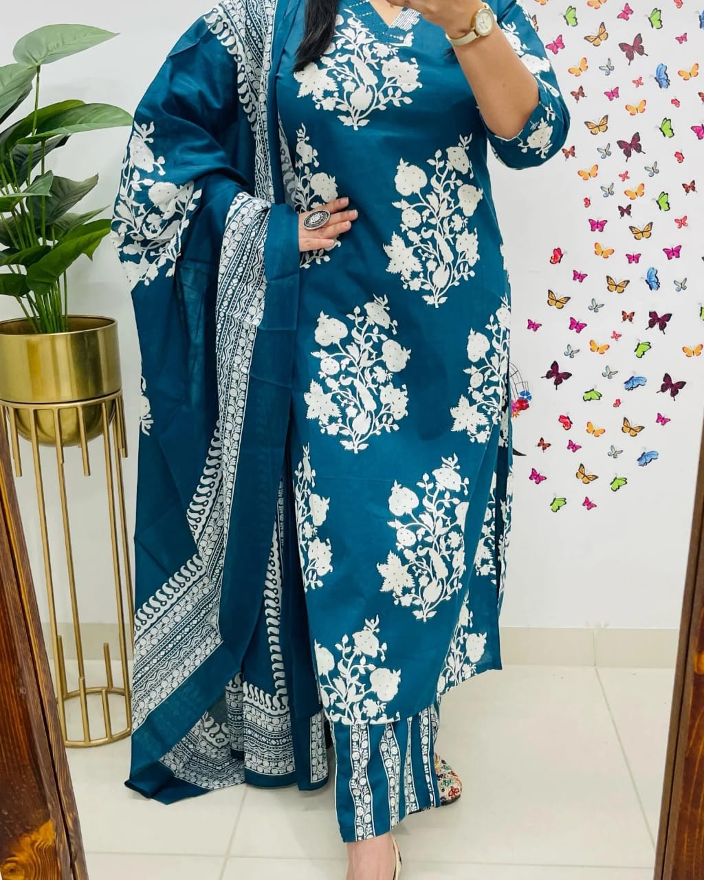 Blue Premium Fine Cotton Kurta Set with Sequin Detailing Work
