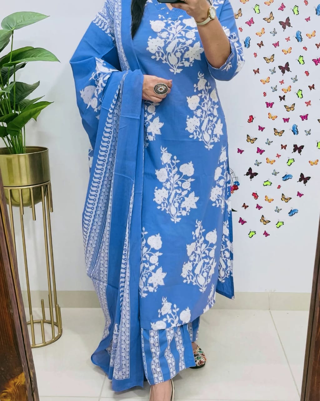 Sky Blue Premium Fine Cotton Kurta Set with Sequin Detailing Work