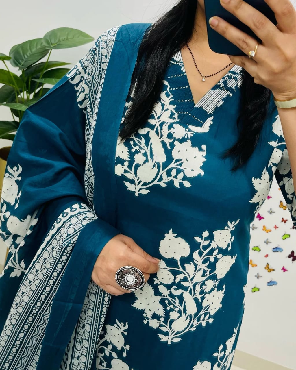 Blue Premium Fine Cotton Kurta Set with Sequin Detailing Work