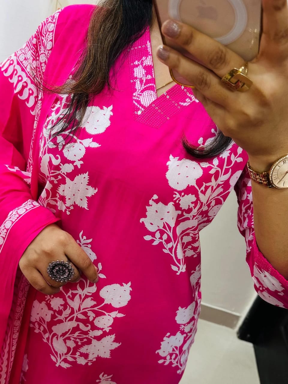 Pink Premium Fine Cotton Kurta Set with Sequin Detailing Work