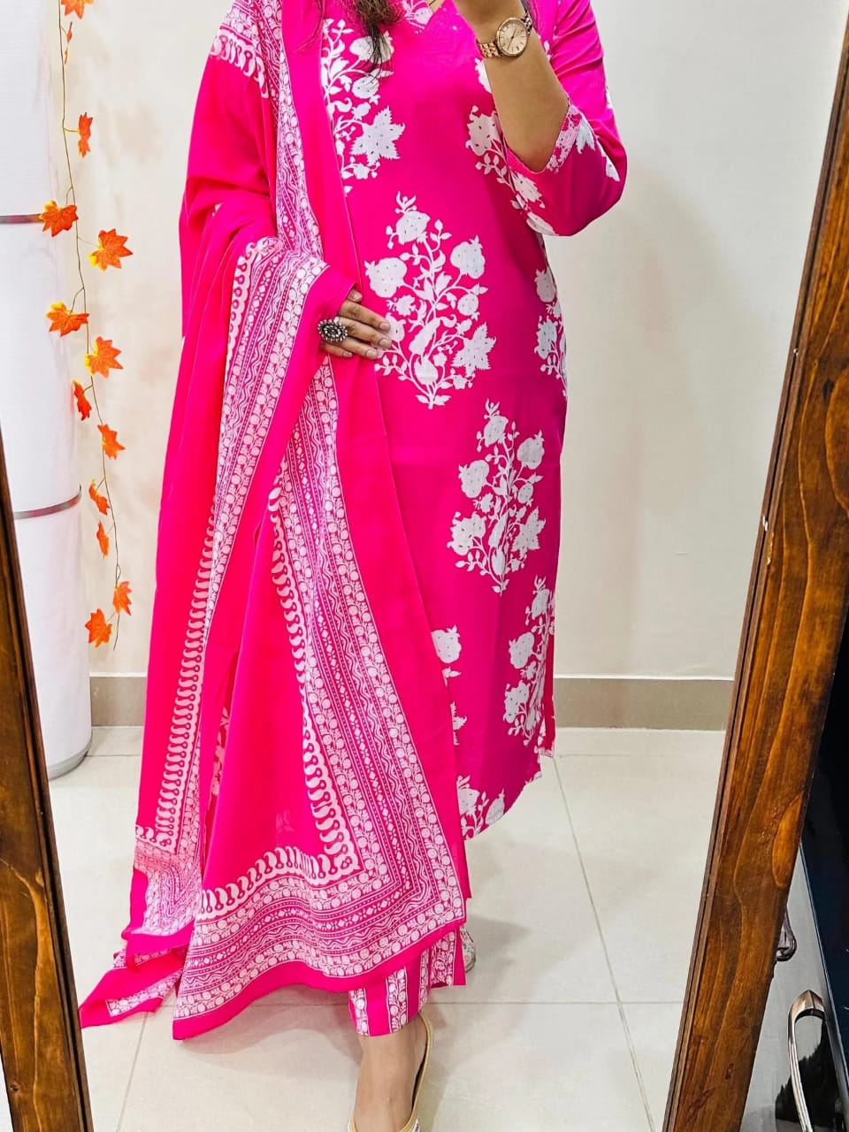 Pink Premium Fine Cotton Kurta Set with Sequin Detailing Work