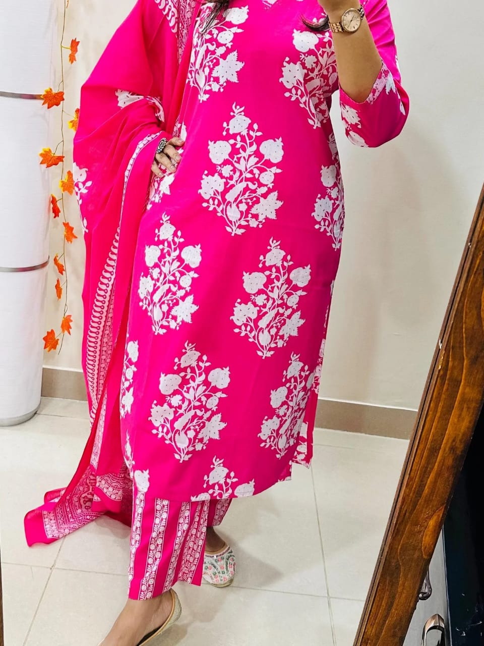 Pink Premium Fine Cotton Kurta Set with Sequin Detailing Work