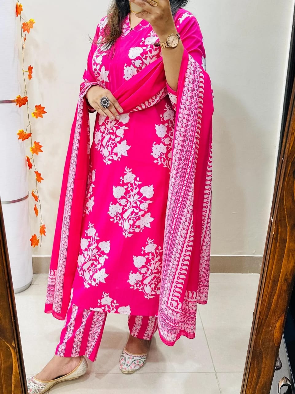 Pink Premium Fine Cotton Kurta Set with Sequin Detailing Work