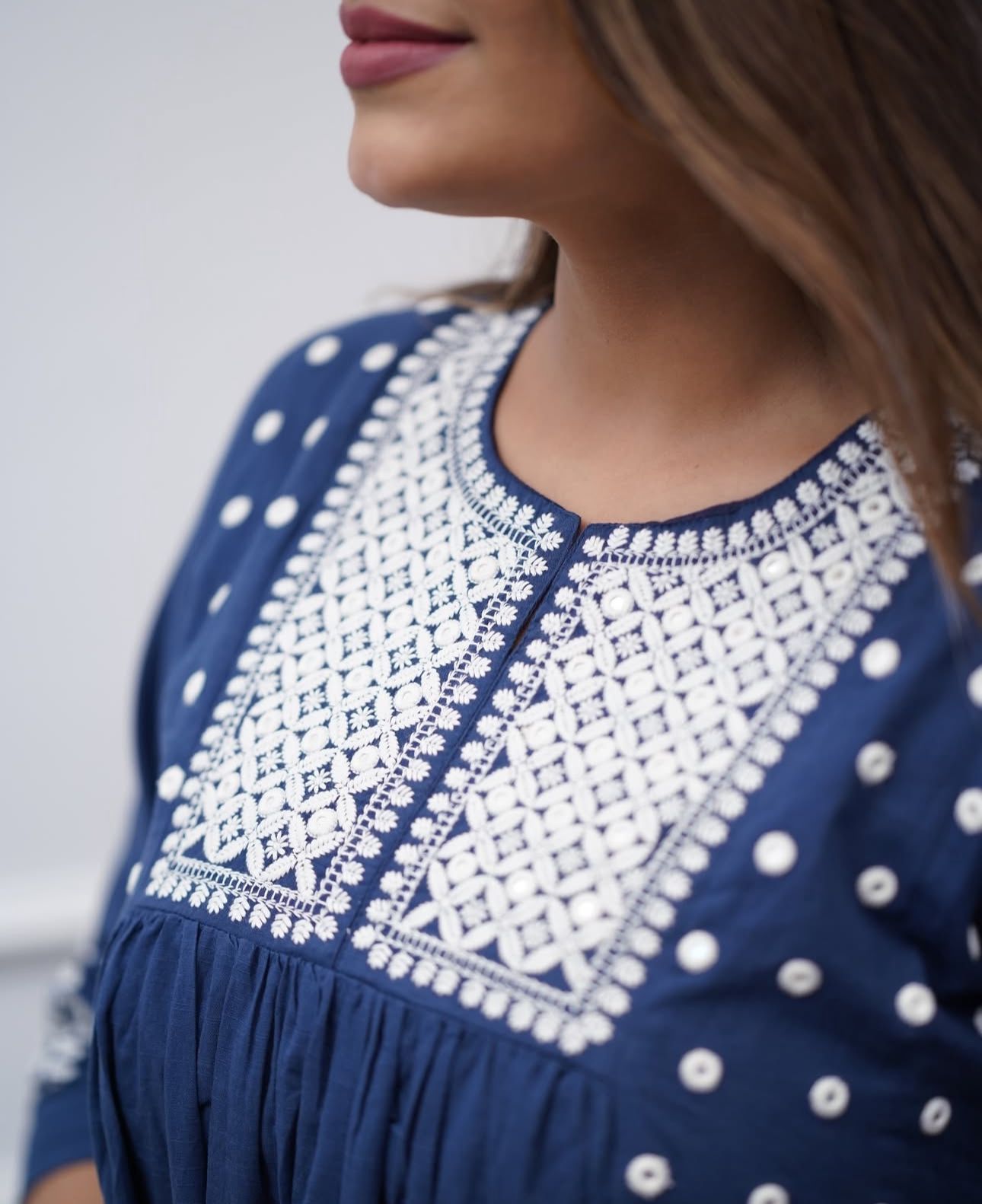 Pure Cotton Work Embroidered Kurti with Palazzo (Blue)