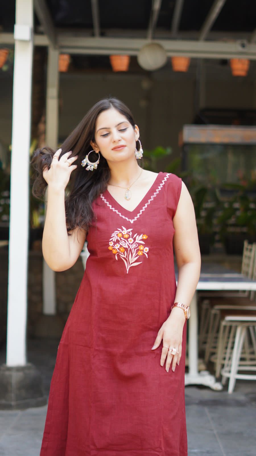 Maroon Work Embroidered Kurti with Palazzo