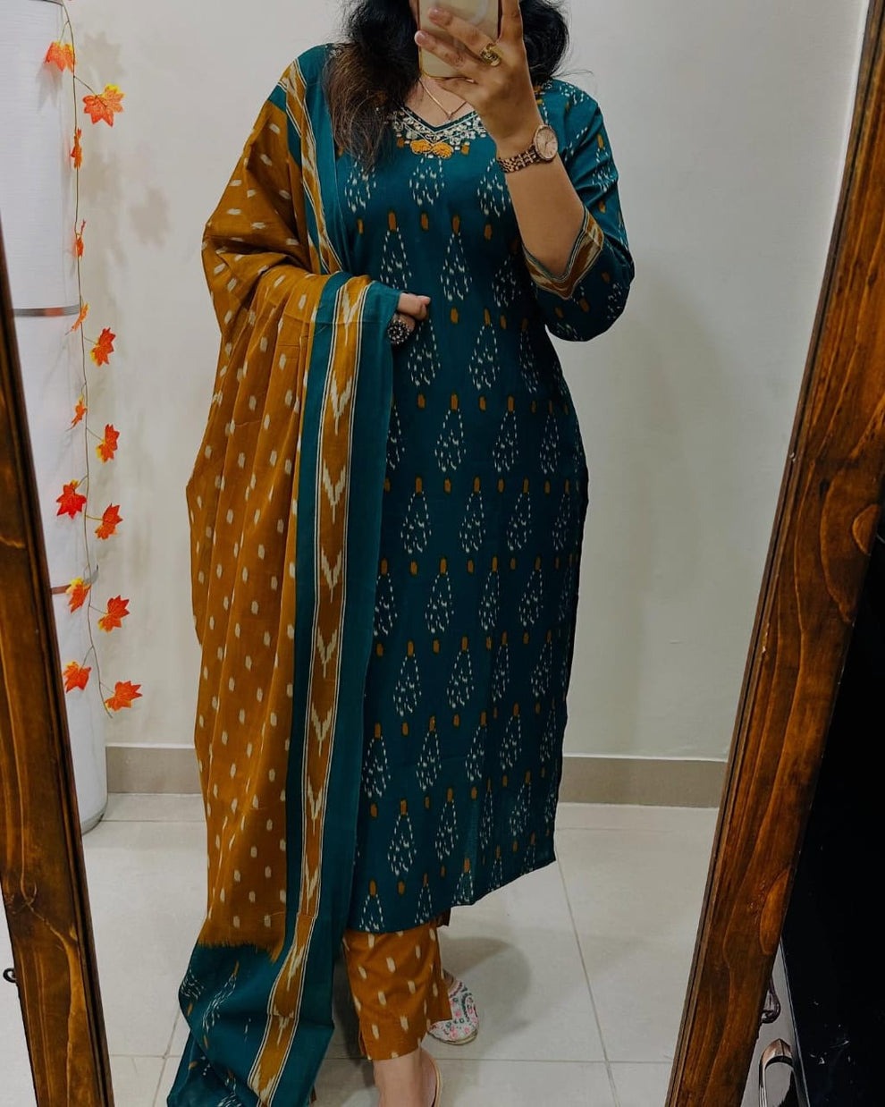 Designer Ikkat Print with Kurti Pant & Dupatta Set