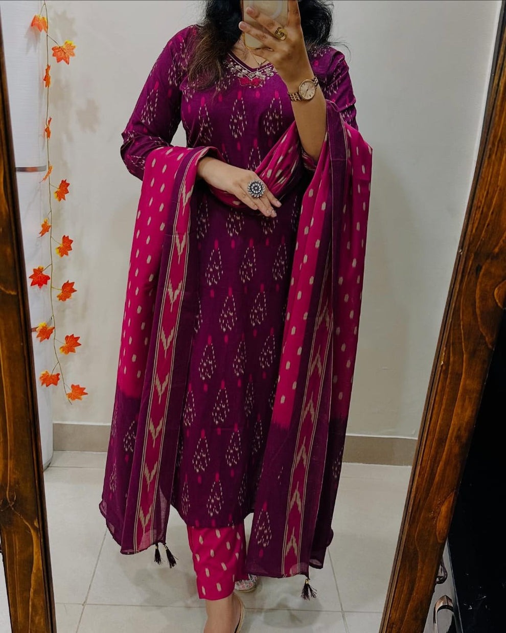 Designer Ikkat Print with Kurti Pant & Dupatta Set