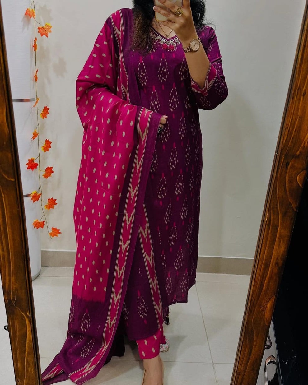 Designer Ikkat Print with Kurti Pant & Dupatta Set