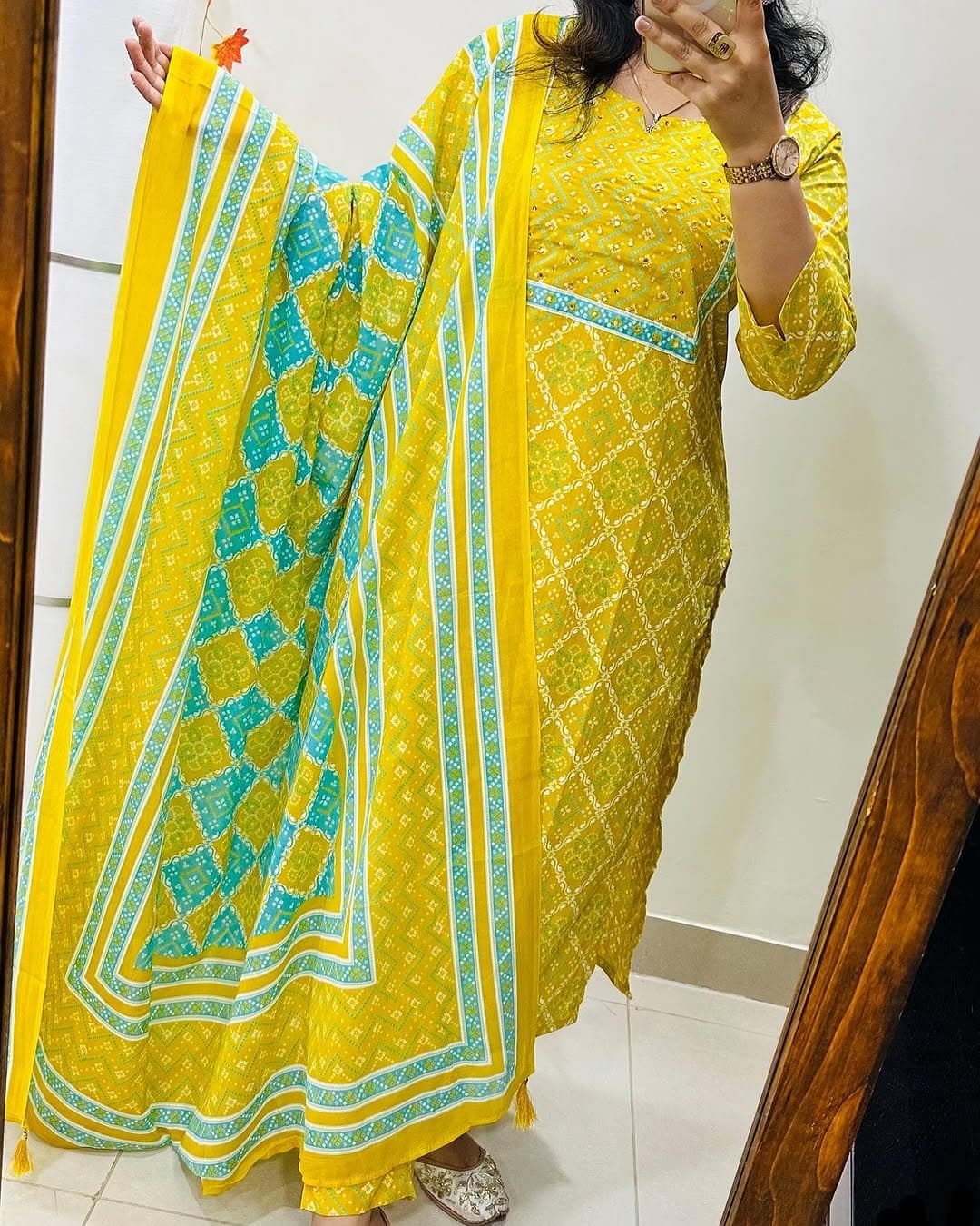 Mirror Bloom Premium Cotton Kurti Set