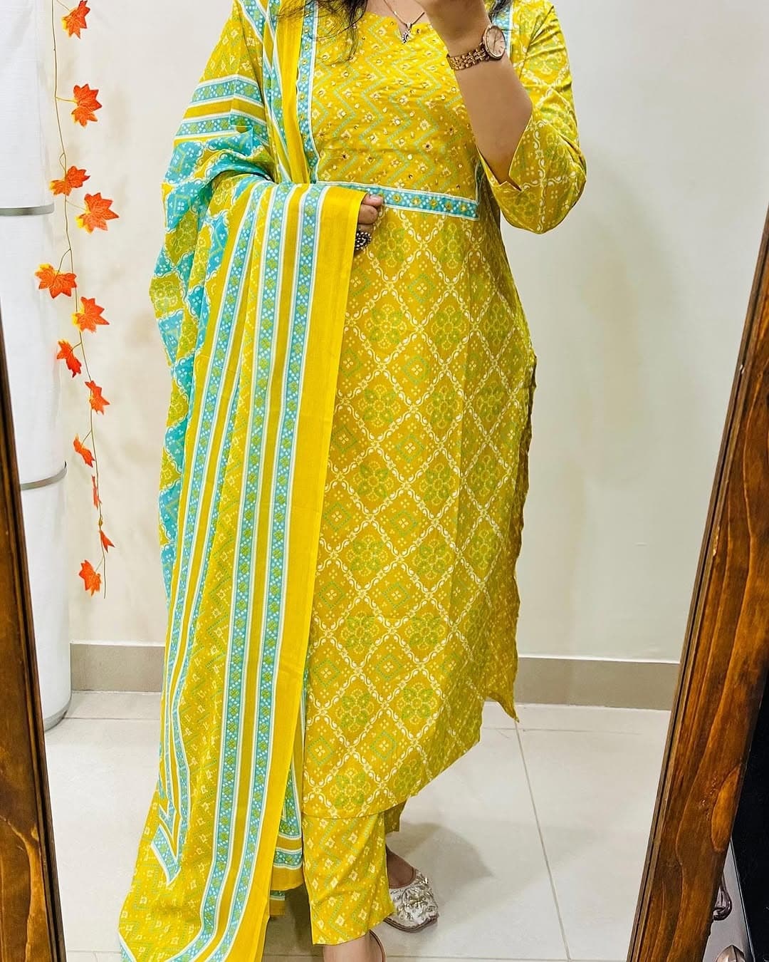 Mirror Bloom Premium Cotton Kurti Set