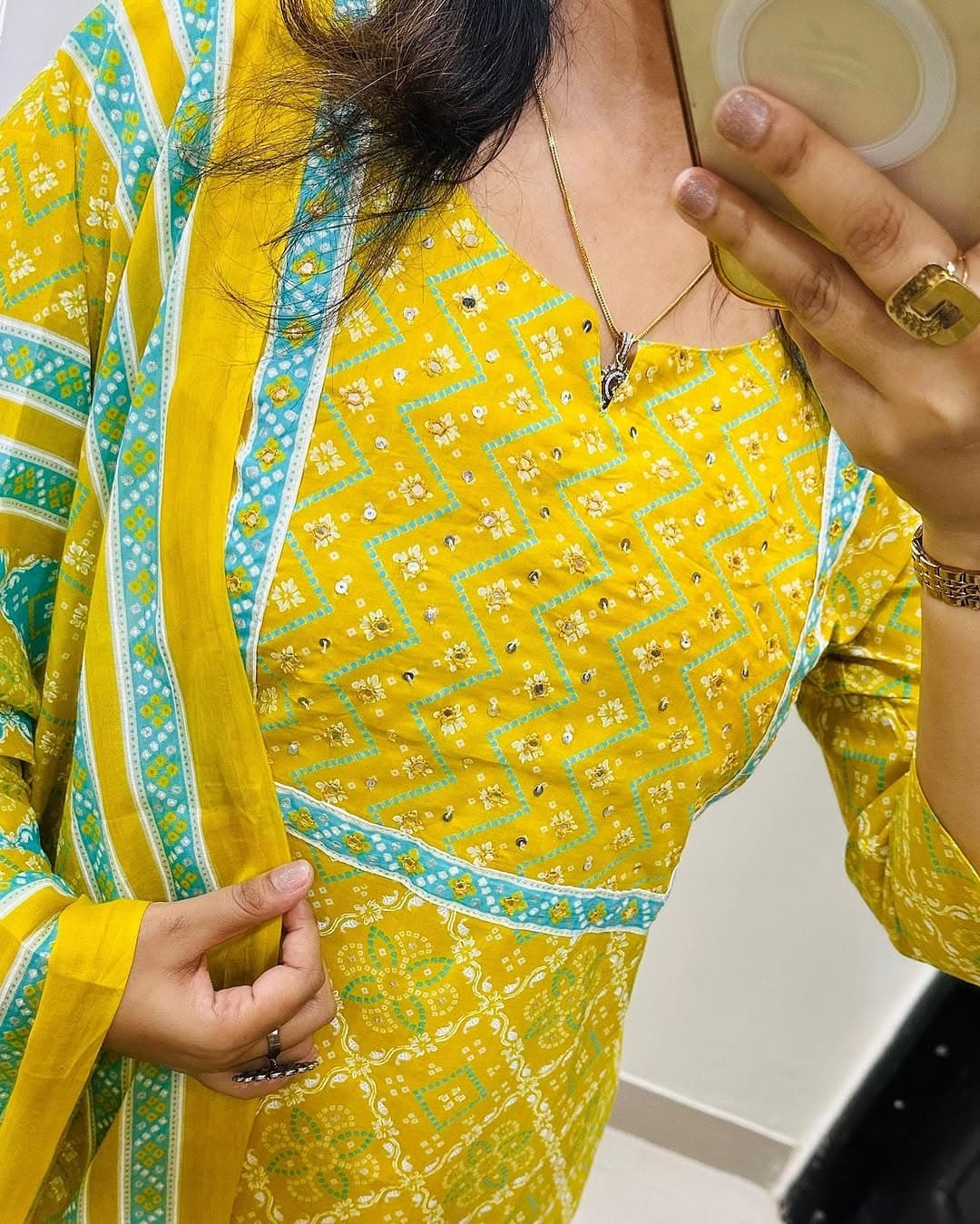 Mirror Bloom Premium Cotton Kurti Set