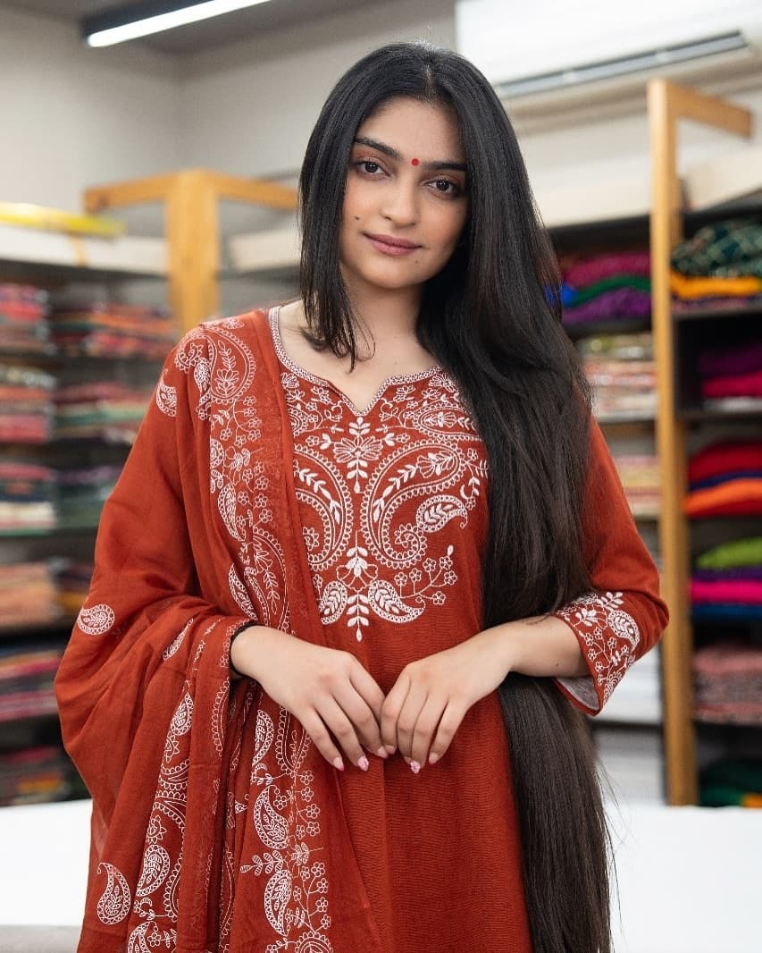 Cotton Printed Kurta Pant Dupatta Set With Embroidery