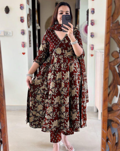Anarkali Kurta Set With Angrakha Style For Women(MAROON)