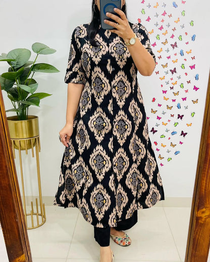 Black Cotton Kurti With Palazzo Set For Women