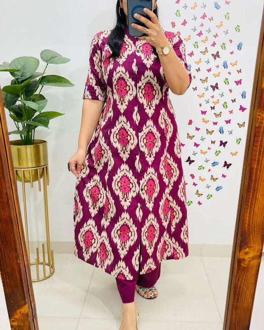 Maroon Cotton Kurti With Palazzo Set For Women