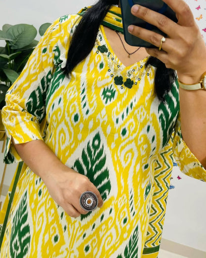 Yellow  Kurta Set With Dupatta Set For Women