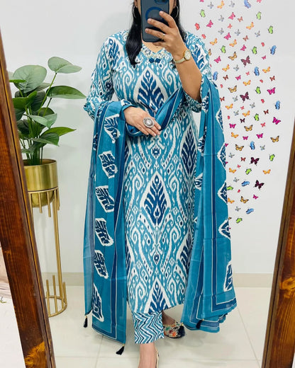 Blue Kurta Set With Dupatta Set For Women