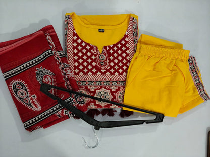 Designer Kutch Patch Print Kurta with Pant & Dupatta