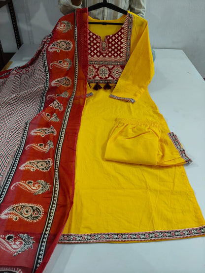Designer Kutch Patch Print Kurta with Pant & Dupatta