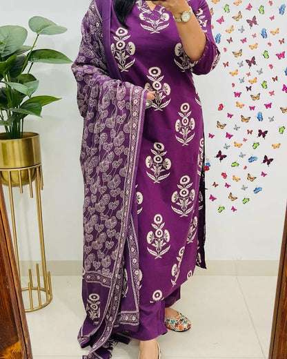 Dark Purple Designer Azrak Print Cotton Suit