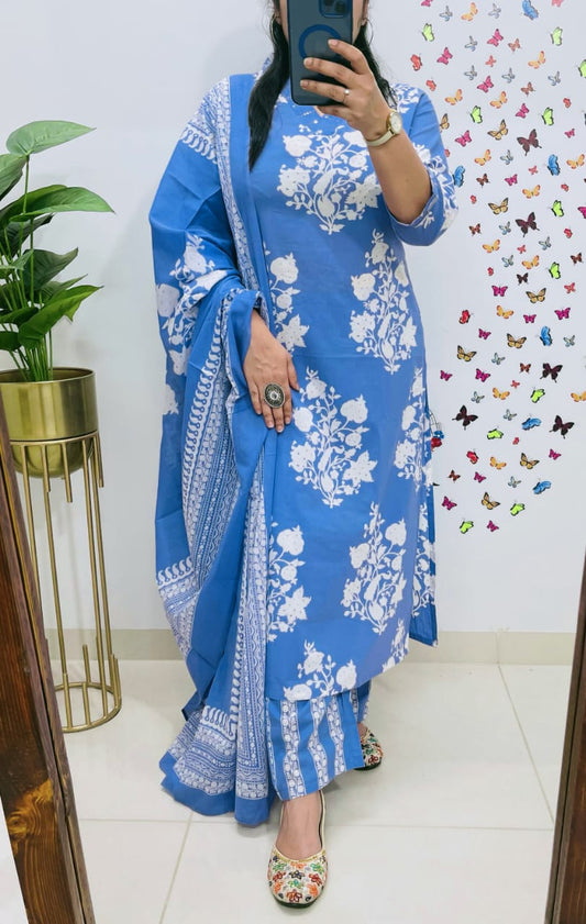 Sky Blue Premium Fine Cotton Kurta Set with Sequin Detailing Work