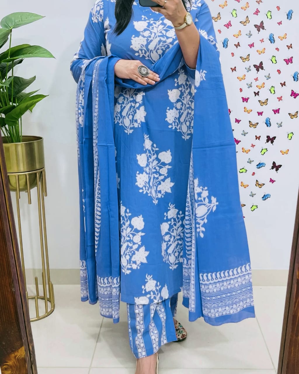 Sky Blue Premium Fine Cotton Kurta Set with Sequin Detailing Work