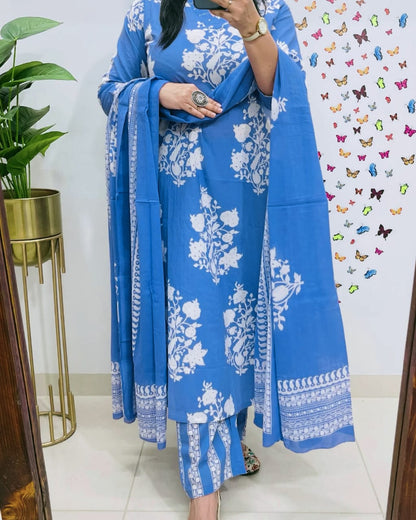 Sky Blue Premium Fine Cotton Kurta Set with Sequin Detailing Work