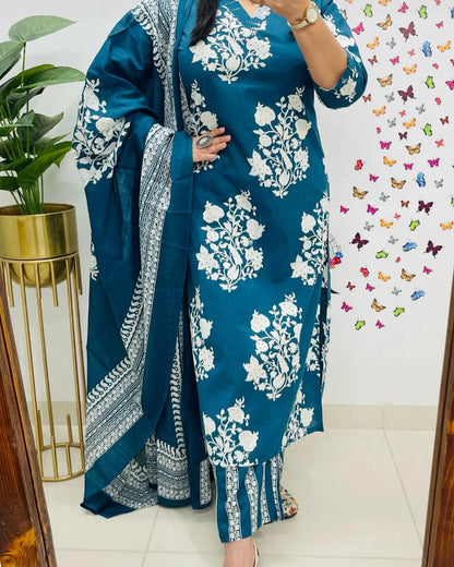 Blue Premium Fine Cotton Kurta Set with Sequin Detailing Work