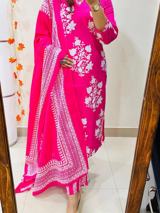 Pink Premium Fine Cotton Kurta Set with Sequin Detailing Work