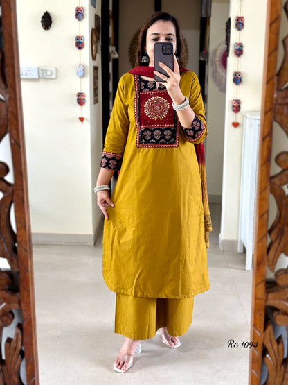 Beautiful Embroidery Yoke Cotton Suit Set Cotton Kurta With Embroidery Yoke And Handwork