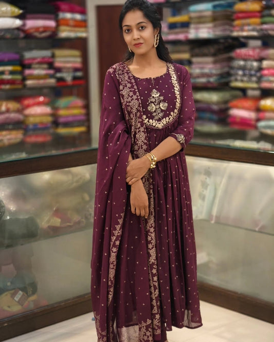 Maroon Pure Cotton Ekat Print Kurti Pant Dupatta Set