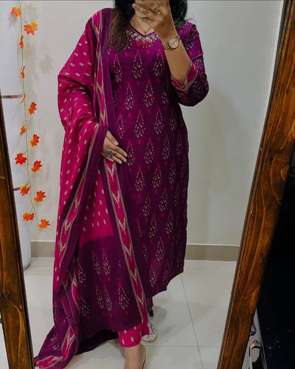 Designer Ikkat Print with Kurti Pant & Dupatta Set